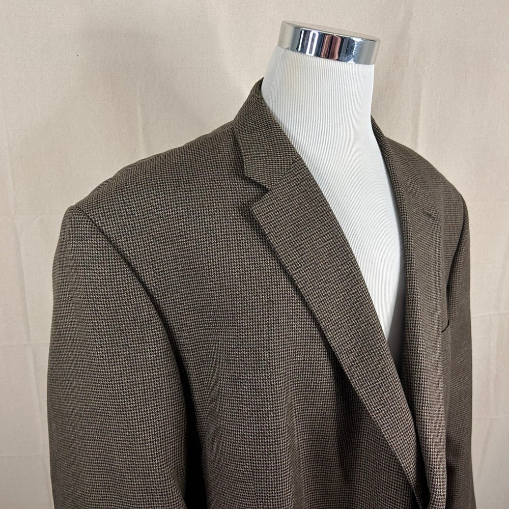 Joseph & Feiss 58R Sport Coat Brown Houndstooth Two Button Vented Poly Rayon
